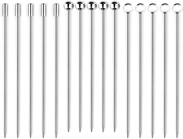 I-MART 15 Pack Stainless Steel Cocktail Picks, Reusable Metal Skewers for Drinks, Appetizers, Bloody Mary, Olives, 4.25