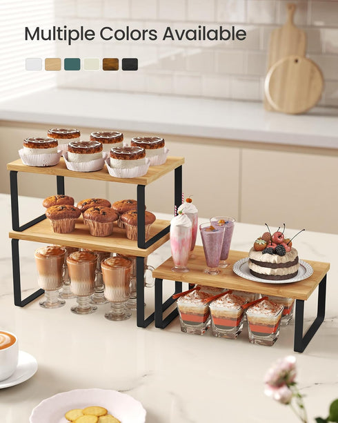 Set 3 Counter UKCS014YL03 SONGMICS Cabinet Organizer Shelf, of Kitchen Shelves, Kitchen Storage, Spice Rack, Stackable