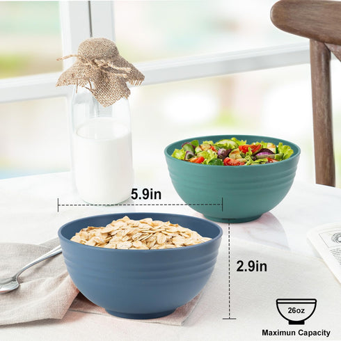 Unbreakable Cereal Bowls, 26 OZ Wheat Straw Bowls Set of 6, Microwave and Dishwasher Safe Kids Bowls for Kitchen, Lightweight Serving Bowls for Soup, Salad, Oatmeal (Multi Colors) by BUSOKIP