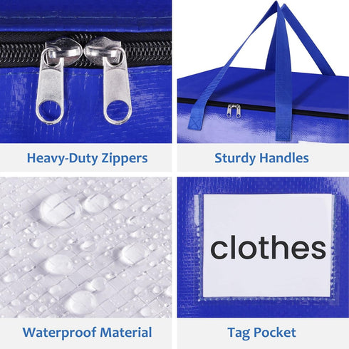 EpicTotes Supplies(125L, 6-Pack, Moving Bags, Storage Bags with Sturdy Handles and Heavy Duty Zippers, Storage Totes