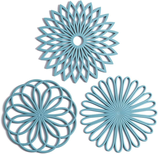 Set of 3 Silicone Trivet Mats, Non-Slip & Heat Resistant Kitchen Hot Pads for Table & Countertop