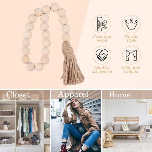Garneck Wood Bead Garland, Rustic Country Decor Prayer Beads for Home Door Knob Christmas Decoration