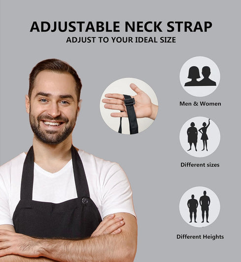 Lenenz Pack 12 Adjustable Bib Apron - of Unisex Aprons for Men - Black Aprons with Pockets