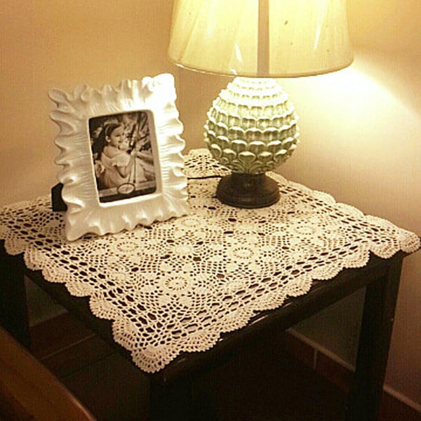 Lelefly Cotton Handmade Crochet lace Table Runners Square Tablecloth Doilies Doily Table Dresser