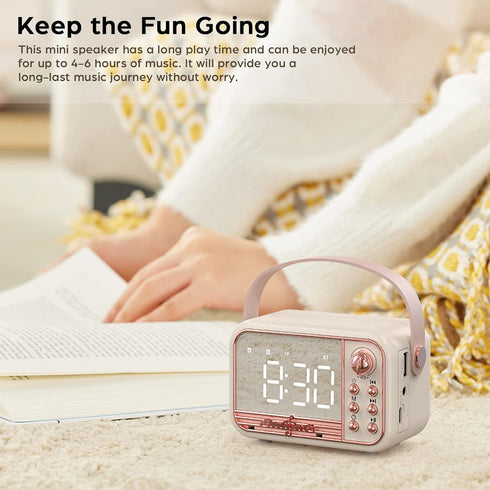 Retro Bluetooth Speaker, Vintage Portable Wireless Speakers with Alarm Clock, Bluetooth 5.0, Loud Volume, Beige White