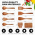 Wooden Cooking Utensils Set - Natural Teak Kitchen Utensil Set with Spoon Rest & Holder, 9 Piece