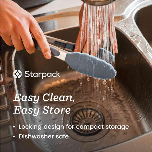 Starpack Silicone Kitchen Tongs for Cooking (2Pcs) - BBQ Tongs Heat Resistant to 600°F - Stainless Steel Utensils 9",