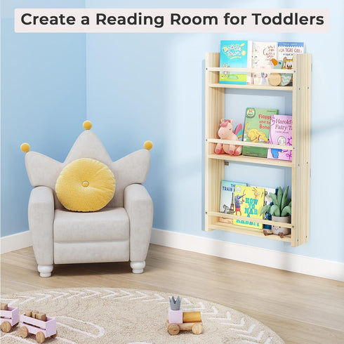 BOSAIDONG 3-Tier 3 Wall Mounted Kids BookshelfHanging Kids Bookcase, Toy and Book Storage Bookshelf in Bedroom, Living