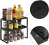 YMYNY Cabinet Shelf Organizer, Set of 2 Extendable Countertop Storage Racks for Kitchen, Bathroom, Black Metal