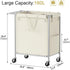 Wheels,160L 2 Chrislley Double Laundry Hamper with Rolling Laundry Basket Section,Steel Frame Laundry Cart with Handle