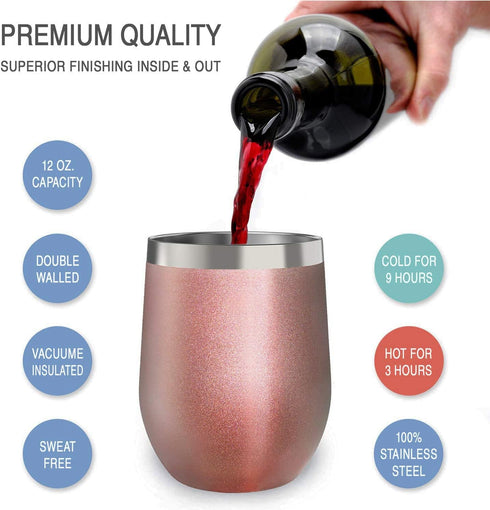 CHILLOUT LIFE 12 oz Stainless Steel Tumbler with Lid & Gift Box, Rose Gold Wine Tumbler Double Wall Insulated