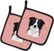 Caroline's Treasures BB1241PTHD Checkerboard Pink Border Collie Pair of Pot Holders, Kitchen Heat Resistant, 7 1/2 x 7