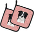 Caroline's Treasures BB1241PTHD Checkerboard Pink Border Collie Pair of Pot Holders, Kitchen Heat Resistant, 7 1/2 x 7