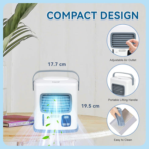 CAYNEL Portable Air Conditioner | 2 Speeds, 5W USB | Water Tank, 1~12h Timer | Adjustable Air Outlet for Desktop &