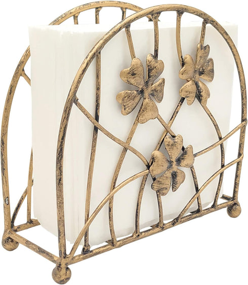 Antique Bronze Metal Floral Petals & Branches Freestanding Napkin Holder, Tabletop Tissue Dispenser