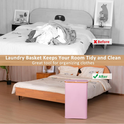 65L Dorm,17.17 iEGrow Slim Laundry Hamper, Narrow Laundry Basket with Lid,Foldable Clothes Hamper with Bamboo