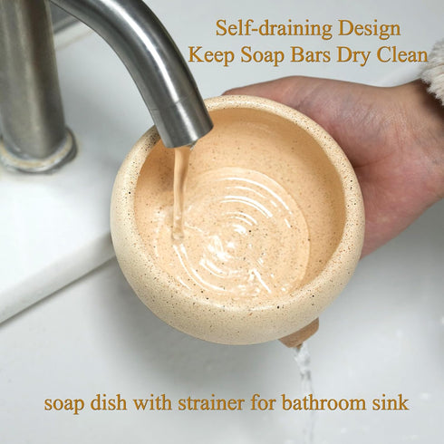 Soap Dish with Drain and Self-Draining Sponge Holder for Sink, Shower, Bathroom, and Kitchen - Rustic Resin Soap Saver