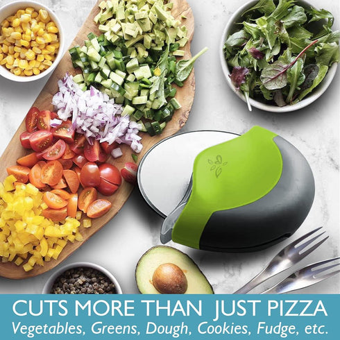 Green Pizza Cutter Wheel with Protective Blade Cover, Super Sharp Ergonomic Rubberized Grip, Stainless Steel