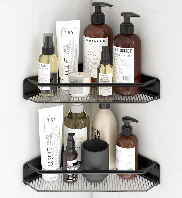 Corner Shower Caddy, 2 Pack Adhesive Bathroom ShelvesAcrylic Shower Shelf Rack, No