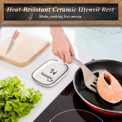 Ceramic Spoon Rest for Stove Top - Large Spoon Holder for Kitchen Counter, White Coffee Spoon Rest, Heat-Resistant
