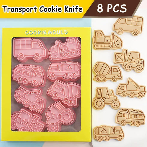 8 Set Set Transportation Vehicle Cookie Cutters with Plunger Stamper Piece Construction Vehicles Cookie Cutters Car