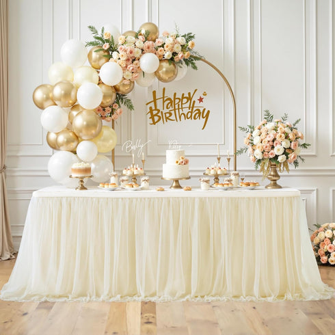 Suppromo 9ft Champagne Tulle Table Skirts, Tutu Table Cloth Cover for Wedding Birthday Party Decor