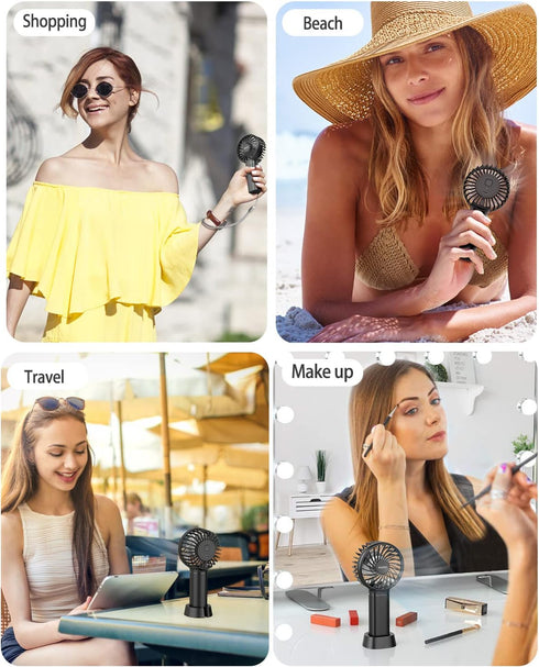EasyAcc Mini Portable Handheld Fan, 3 Speed USB C Rechargeable Battery Operated Cooling Fan for Travel (Black)
