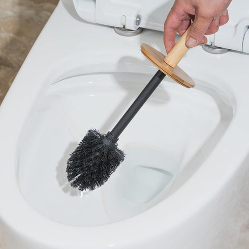 Leadfun Toilet Bowl Brush and Holder, Toilet Brush with Bamboo Handle and Covered Holder, Dual Brush Options, Weighted