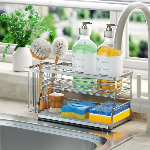 2 Countertop, SWTYMIKI Kitchen Sink Caddy Organizer, Tier Sponge Holder for Kitchen Sink with Instant Drying Stone