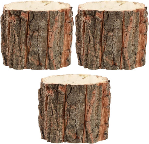 Yardwe Wooden Flower Pot - 3PCS Bark Vase Rustic Country Style Flower Planter, 10x10x10cm