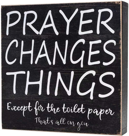 Farmhouse Bathroom Decor, Rustic Wall Decor Box Signs about 8" Square, Prayer Changes Things