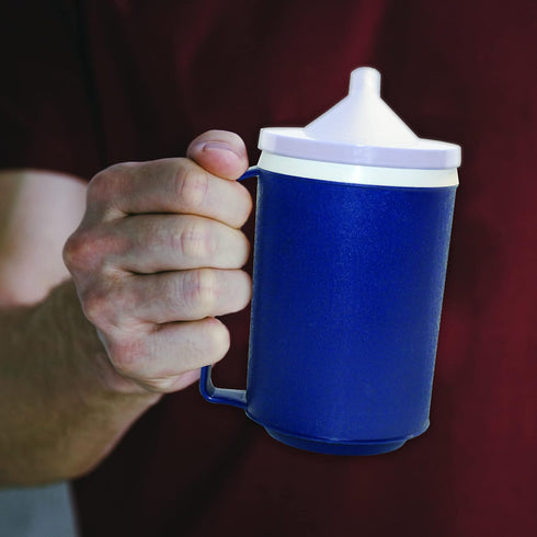Rehabilitation Advantage Insulated Blue Mug with White Snorkel Lid, Non-Weighted
