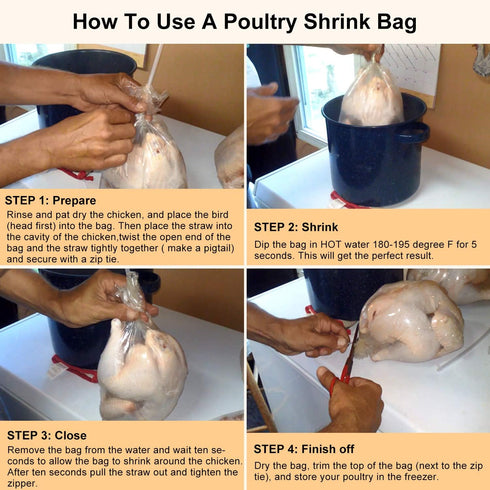 Bags,10x16 Inches 30 Poultry Shrink Wrap Pcs Clear Poultry Heat Shrink Bags Freezer With Zip Ties, Silicone Straw