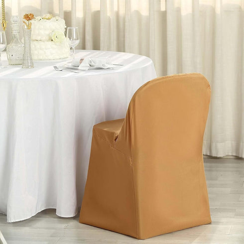 1 Set Efavormart Gold Linen Polyester Folding Chair Covers for Dining Chairs Party Wedding Banquet Outdoor Event