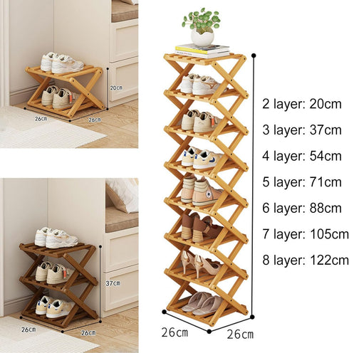 Closet 6 YYW Shoe Rack, Foldable Bamboo Shoes Shelf, Freestanding Shoe Storage Organiser for Entryway, Hallway