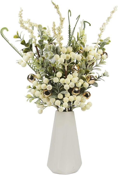 5 5) Tinsow Pcs Artificial Berry Stems for Flower Arrangement Christmas White Holly Berry with Eucalyptus Branches