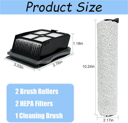 CleanCrafter S5 2 2 1 Brush Rollers and Filters Replacement Compatible with Tineco FLOOR ONE Steam Cleaner Wet Dry