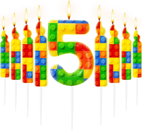 MTLEE 9 Pcs Building Block Candles Number 1-9 Building Block Candle Numeral Birthday