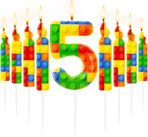 MTLEE 9 Pcs Building Block Candles Number 1-9 Building Block Candle Numeral Birthday