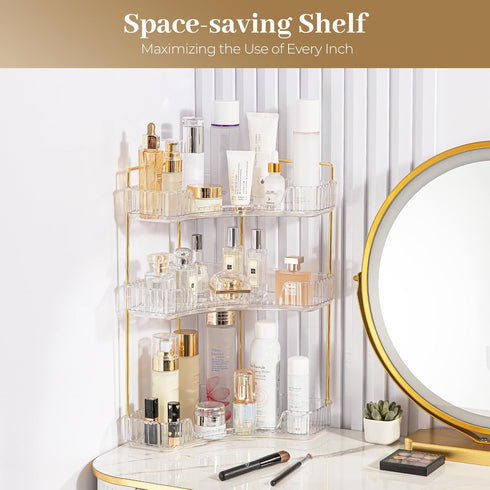Counter Countertop (3 Aveniee Corner Bathroom Organizer, Bathroom Shelf Makeup Storage, Clear Perfume Tray Holder