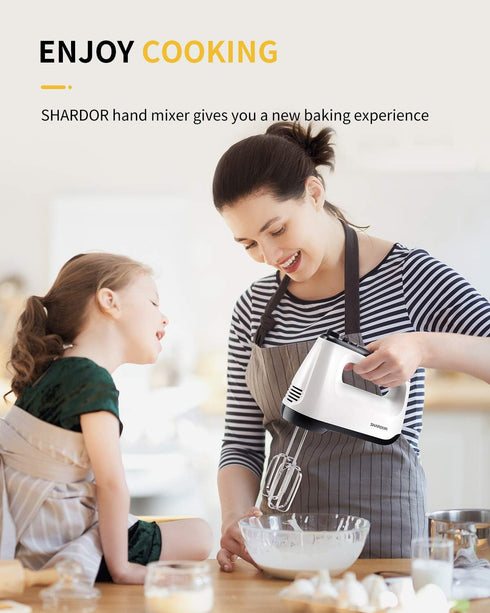 SHARDOR Hand Mixer Electric, 6 Speed & Turbo Handheld Mixer with 5 Stainless Steel Accessories, Snap-On Storage Case