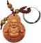 Betterdecor Feng Shui Peach Wood Money Happy Laughing Buddha Key Ring Amulet