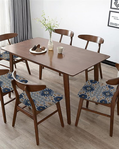 Boho Blue Brown Seat Covers for Dining Room Chairs, Stretch Cushion Protector for Kitchen Set of 2