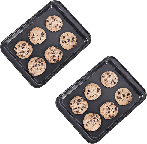 Small Nonstick Baking Sheet 9.45 x 7.09 Inch (Inner 7.5x6) - 2 Pack Mini Cookie Tray for Toaster Oven, No Warp No Rust