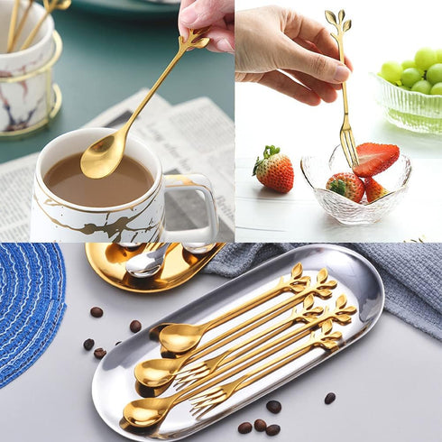 Gold Mini 13-Piece Swan Spoon Holder Set with Spoons and Forks for Coffee, Tea, and Dessert Table