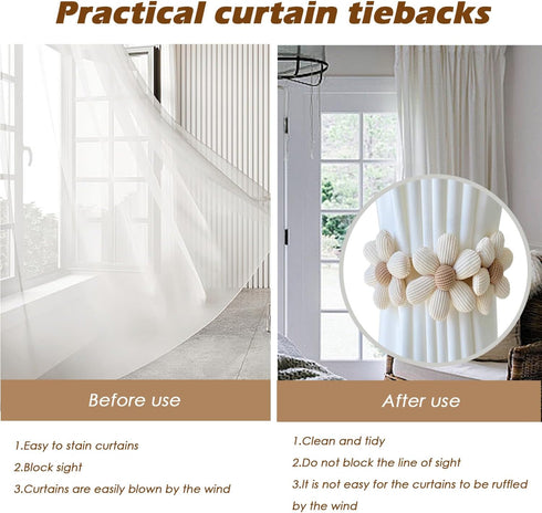 Tiebacks-2 Pack SRG Sunflower Curtain | Daisy Curtain Holdbacks Three Flower | Curtain Tiebacks Boho | Japanese Curtain