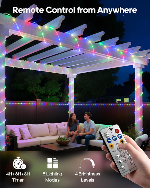 79FT 240LED 1200mah 8 2 Pack Rope Lights, Rechargeable Outdoor Waterproof String Lights with Portable Rechargeable