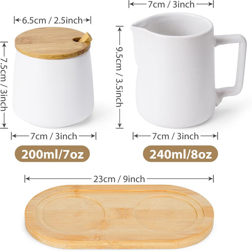 Set MIAMIO - Sugar and Cream Serving with Lid and Spoon/Ceramic Coffee Bar Accessories - Microwave & Dishwasher Safe