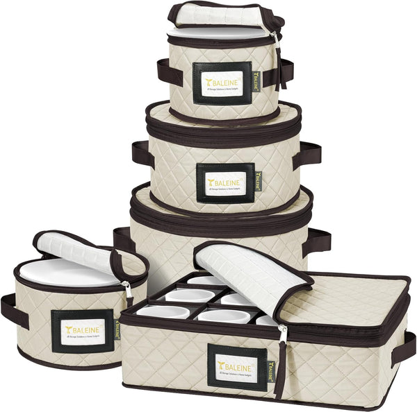 BALEINE China Storage Containers, Sturdy Quilted Wine Glass Storage, Plate Organizer with