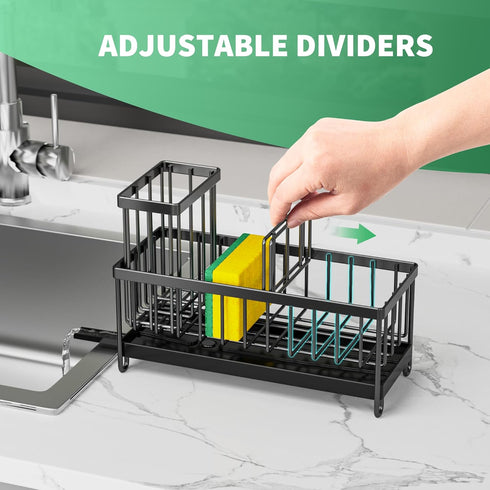 Cisily Sponge Holder for Kitchen Sink, Rustproof 304 Stainless Steel Caddy with High Brush Holder and Soap Dispenser